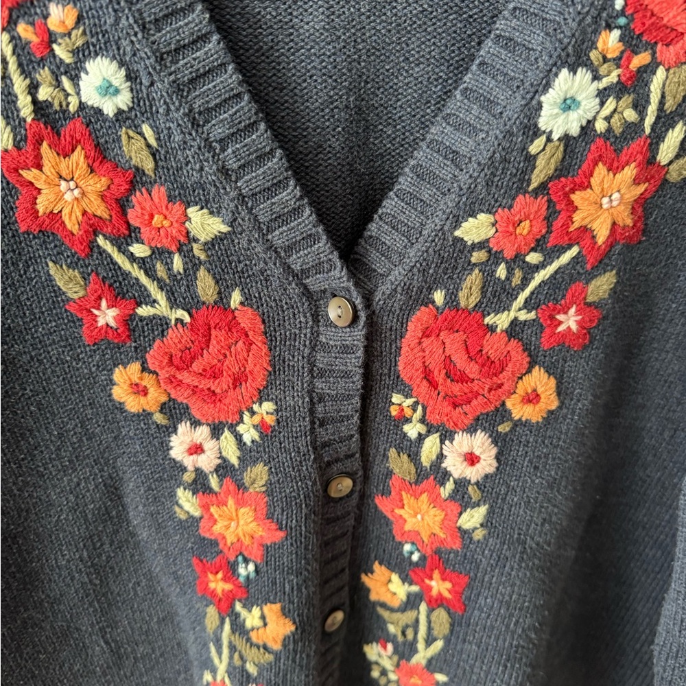 SOLD—Vintage Eddie Bauer Navy Floral Cardigan - Picture 6 of 8